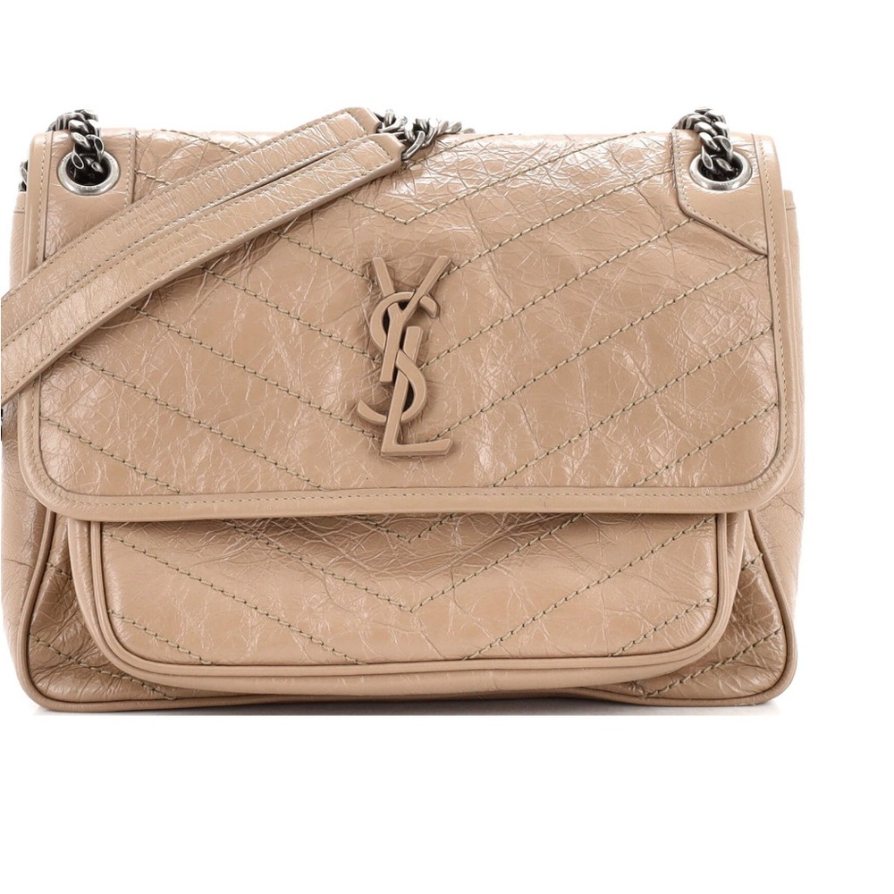 YSL NIKI CHAIN FLAP BAG MATELASSE LEATHER MEDIUM EXCELLENT CONDITION Light Taupe